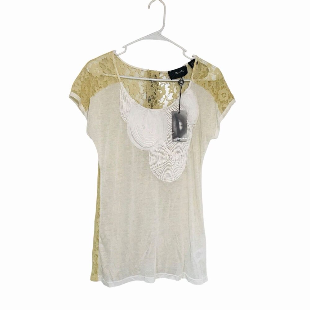 Miss Me Women's Blouse Size Large Cream and Beige  With Lace